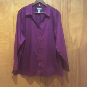 Catherines Non Iron Purple Cotton Button Down Shirt-Sz 2X-Mature-Office-Career